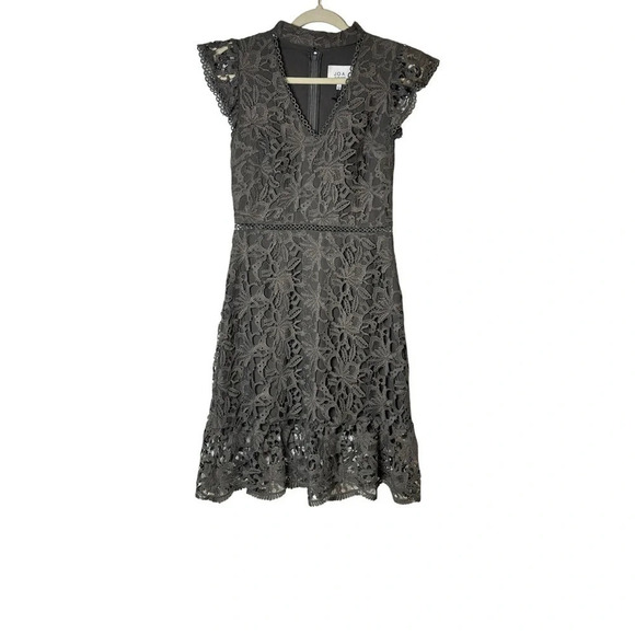 J.O.A. Floral Lace Choker Neck Fit & Flare Dress Charcoal Gray | Size Small NWT - Picture 4 of 9